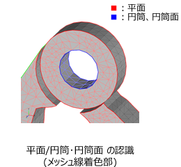 平面/円筒･円筒面 の認識（メッシュ線着色部）