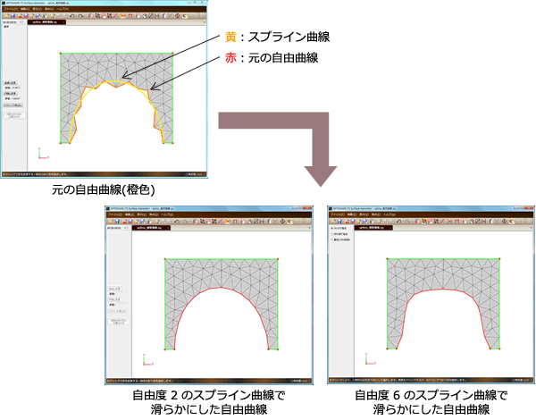 スプライン曲線で自由曲線の折り目を滑らかに