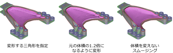 指定体積になるように変形しスムージングを行ったモデルの比較